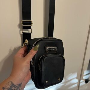 Madden Girl Black Crossbody Bag with Gold Details